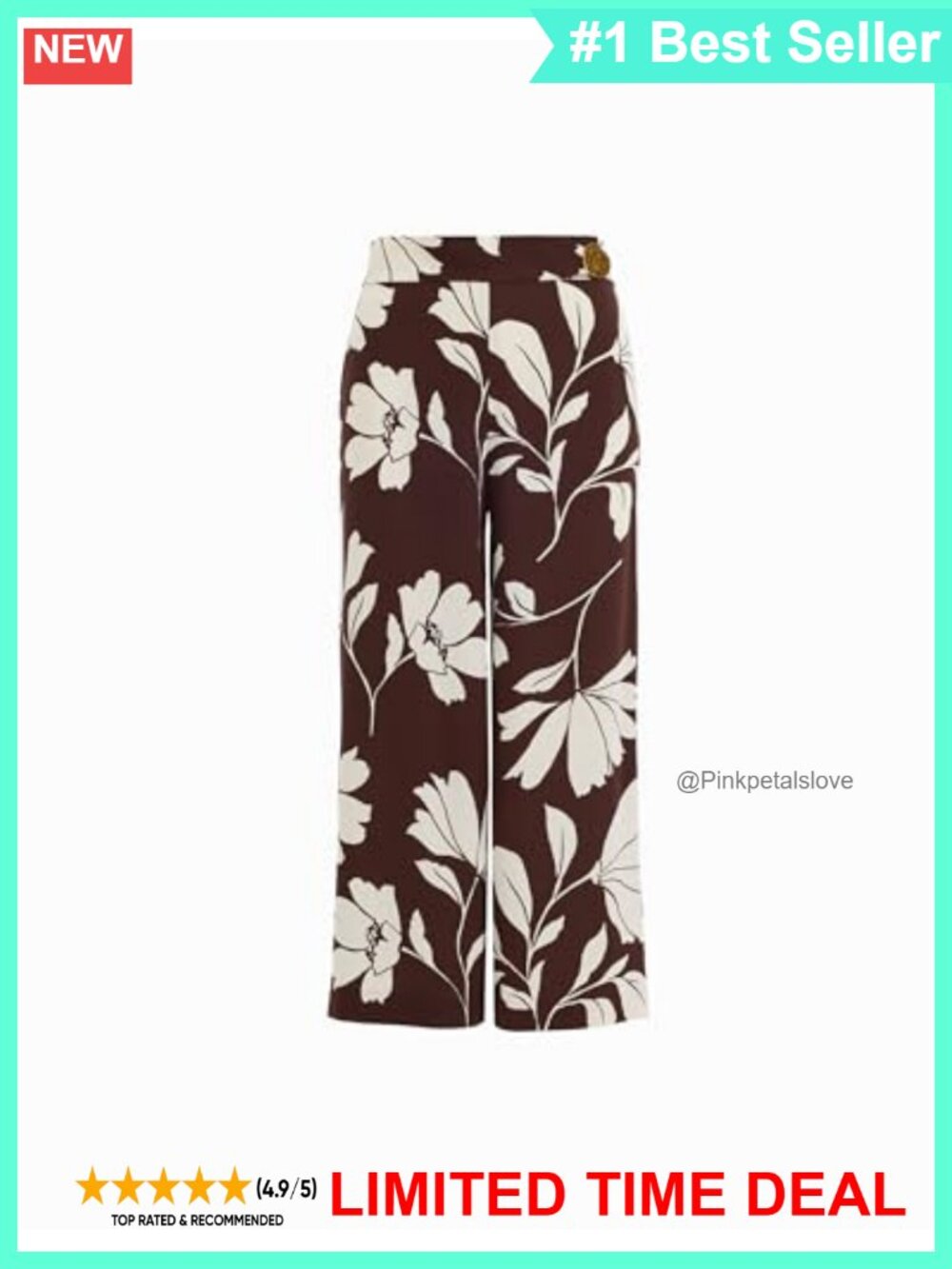 Anne Klein High Rise Pull On Printed Cropped Pants Wide Leg Pull On